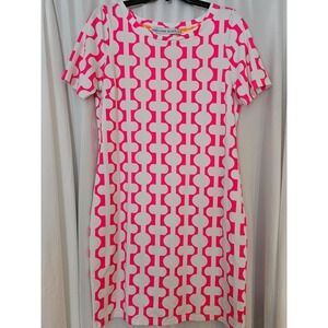 Gretchen Scott Womens Size L Dress Shift Jersey Geometric Print Round Neck Pink